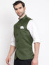Men's Green Cotton Blend Twill Nehru Jacket